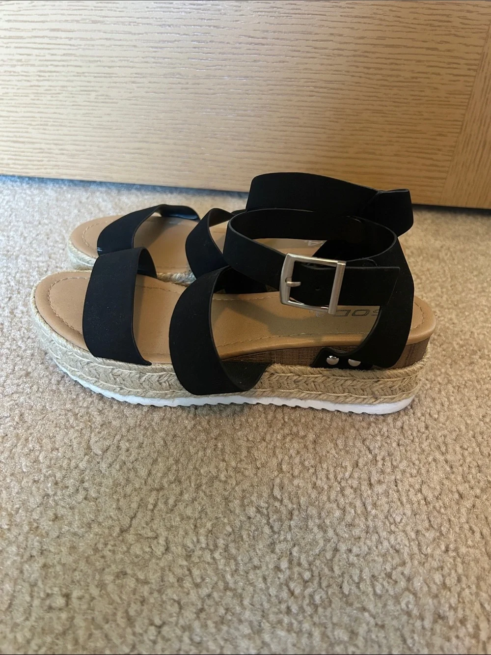 Women's Black Espadrille Platform Sandals